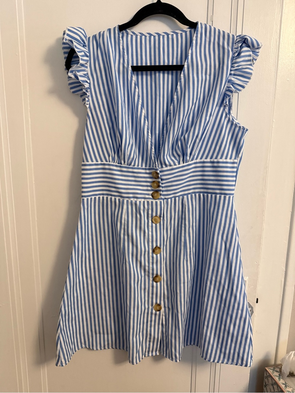 Blue and White Striped Button-Front Sundress